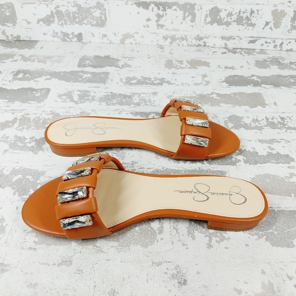 New Jessica Simpson Amille Ginger Faux Leather Slip On Sandals W277 - Picture 7 of 11